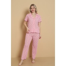 Wordex Mrn 1711 Kalp Desenli Pointel Ince Kumaş Düğmeli Kısa Kollu Kadın Pijama Takımı