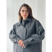 Retrobird Tasarım Bomber Ceket Mont Kadın Koyu Gri