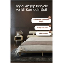 Renazzo Mobilya Lotus Masif Çam Karyola ve Iki Adet Komodin Seti - Modern Yatak Odası Takımı