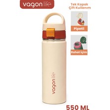 Vagonlife 550 ml Tek Kapak Çift Kullanım Pipetli Rahat Içim Kulplu Paslanmaz Çelik Termos 1110-550ML