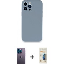 Marsilyan™- iPhone 13 Pro Max Kılıf Zirve Modern Özel Seri - Siyah 6d Mat Seramik Hayalet Nano Ekran Koruyucu + Mavi Neon Fosforlu Kamera Lens
