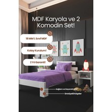 Renazzo Mobilya Lotus Tek Kişilik Modern Karyola ve Ikili Komodin Seti - 1. Sınıf 18 mm Mdf Karyola ve Komodin Set