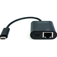 Digitus USB Tip C Gigabit Ethernet Adaptörü Giriş: 1 x 10/100/1000 Port Çıkış: 1 x Şarj Özellikli USB Tip C (Pd 2.0, 60W, 20V/3A) Erkek Port
