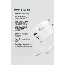 GUNKES 66W Usb+Pd+Ligtning Girişli Turbo Şarj Aleti Tüm Telefon Modelleri Için Uygundur