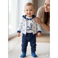 Gürcan Bebe Yeni Doğan Erkek Bebek Kapişonlu Hırkalı Üçlü Takım