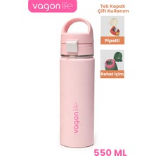 Vagonlife 550 ml Tek Kapak Çift Kullanım Pipetli Rahat Içim Kulplu Paslanmaz Çelik Termos 1110-550ML