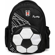 Beşiktaş Lisanslı 3D Futbol Topu Baskılı Okul Çantası - 2 Bölmeli Siyah Sırt Çantası
