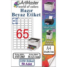 ArtMaster A4 Hazır Beyaz Etiket 38.1X21.2MM 50 Sayfa 1 Paket 65 Li Yapışkanlı Fotokopi Lazer Inkjet Kağıdı Yazıcılar Için Uyumlu