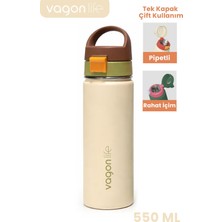 Vagonlife 550 ml Tek Kapak Çift Kullanım Pipetli Rahat Içim Kulplu Paslanmaz Çelik Termos 1110-550ML