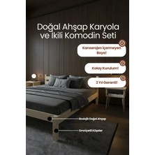 Renazzo Mobilya Letto Masif Çam Karyola ve Iki Adet Komodin Seti- Masif Ahşap Modern Takım