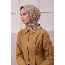 Belli Geometrik Desen Ipek Eşarp 4211D (Twıll) Bej Rengi - 05