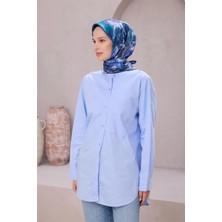 Belli Obje Desen Ipek Eşarp 4216D (Twıll) Mavi - 85