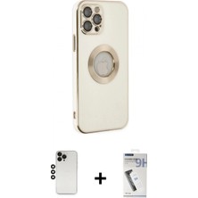 Marsilyan™- iPhone 12 Pro Kılıf Iz Form Serisi - Şeffaf Uv Polymer Nano Ekran Koruyucu + Siyah Shine Kamera Lens