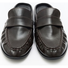 Lutvelizade Loafer 2601 - Arkası Açık Büzgülü Acı Kahve Kadın Loafer