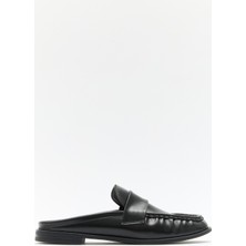 Lutvelizade Loafer 2601 - Arkası Açık Büzgülü Siyah Kadın Loafer