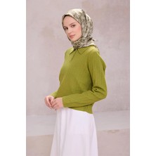 Belli Çiçek Desen Ipek Eşarp 4204D (Twıll) Haki - 85