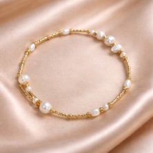Doğal Inci ve Altın Kaplama Kelepçe Bileklik