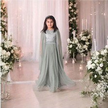 Ahsenim Bebe Gümüş Sim Roba Tül Kol Abiye Elbise