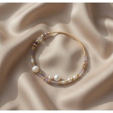 Doğal Inci ve Doğal Taş Detaylı Altın Kaplama Bileklik