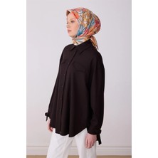 Belli Turuncu Çok Renkli Obje Desen %100 Twill Ipek Eşarp 4324-83