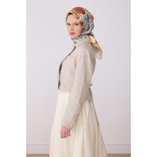Belli Mavi Çok Renkli Çiçek Desen %100 Twill Ipek Eşarp 4323-80