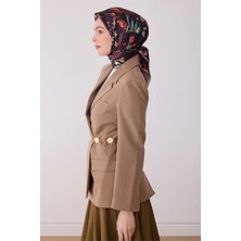 Belli Kahverengi Obje Desen %100 Twill İpek Eşarp 4320 - 32