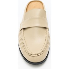 Lutvelizade Loafer 2601 - Arkası Açık Büzgülü Bej Kadın Loafer