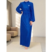 Moda Morfo Kemerli Pliseli Saten Elbise  -Saks