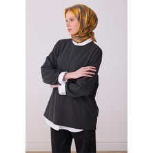 Belli Oranj Geometrik Desen %100 Twill Ipek Eşarp 4327-58