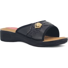 Tarzbu Yumuşak Tabanlı Kadın Günlük Terlik, Siyah, Dekoratif Süslemeli, Rahat Taban TARZ408