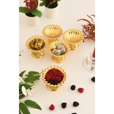 Luminzo Moni 6 Parça Şekerlik Lokumluk Gold Ayaklı Yuvarlak Sunum Tabağı Sofra Takımı Ikram Misafir Servis