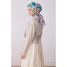 Belli Çok Renkli Çiçek Desen %100 Twill İpek Eşarp 4323 - 84
