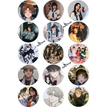 Punky Store Trend-11 Anime Kpop Temalı Rozet Seti 44 mm Karışık Desenli Iğneli Yaka Rozeti-15 Adet