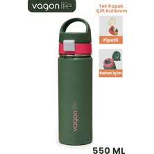 Vagonlife 550 ml Tek Kapak Çift Kullanım Pipetli Rahat Içim Kulplu Paslanmaz Çelik Termos 1110-550ML