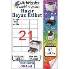 ArtMaster A4 Hazır Beyaz Etiket 70X38MM 50 Sayfa 1 Paket 21 Li Kendinden Yapışkanlı Fotokopi Lazer Inkjet Kağıdı Yazıcılar Için