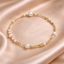Doğal Inci ve Altın Kaplama Kelepçe Bileklik