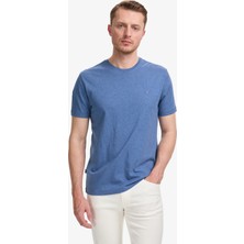 Pierre Cardin Erkek Indigo Melanj Regular Fit %100 Pamuk Bisiklet Yaka Basic Tişört 50325299-VR155