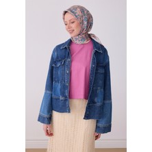 Belli Pembe Etnik Desen %100 Twill Ipek Eşarp 4314-81