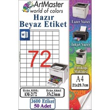 ArtMaster A4 Hazır Beyaz Etiket 35X23MM 50 Sayfa 1 Paket 72 Li Kendinden Yapışkanlı Fotokopi Lazer Inkjet Kağıdı Yazıcılar Için