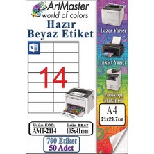 ArtMaster A4 Hazır Beyaz Etiket 105X41MM 50 Sayfa 1 Paket 14 Lü Kendinden Yapışkanlı Fotokopi Lazer Inkjet Kağıdı Yazıcılar Için