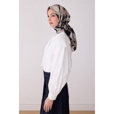 Belli Bej Obje Desen %100 Twill İpek Eşarp 4300 - 85