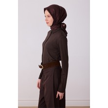 Belli Kahverengi Geometrik Desen %100 Twill Ipek Eşarp 4325-31
