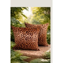 Moonzy  Minimalist  &  Cozy  Leopar Desenli Kadife Kırlent Kılıfı Seti – 2 Li Set - Gizli Fermuarlı Dekoratif Yastık Kılıfı