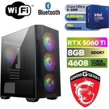MSI Şafak-Gamıng Pc Intel Core Ultra 5 225F Yapay Zeka Destekli Rtx 5060 Ti 8gb 16GB Ddr5 Ram 1tb M.2 SSD (5000/4000) Win 11 Pro Wi-Fi E-Spor Oyuncu Bilgisayarı