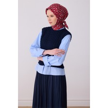 Belli Kırmızı Etnik Desen %100 Twill Ipek Eşarp 4308-02