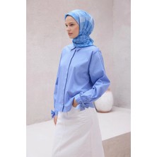 Belli Kazayağı Deseni Nova Mavi Eşarp 1000