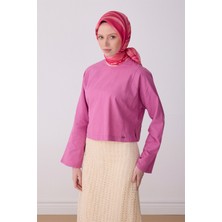 Belli Pembe Geometrik Desen %100 Twill Ipek Eşarp 4311-81