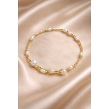 Doğal Inci ve Altın Kaplama Bileklik