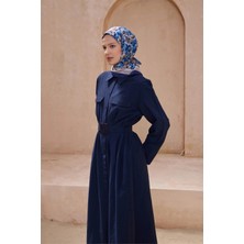 Belli Çiçek Desen Premıum Soft Lacivert Eşarp 11