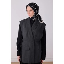 Belli Siyah Soyut Desen %100 Twill Ipek Eşarp 4309-01